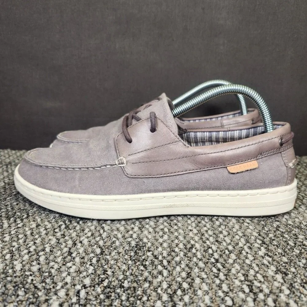Cole Hann Grand 360 Mens Size 8.5M Grey Canvas Lace Up Casual Boat Shoes C32214